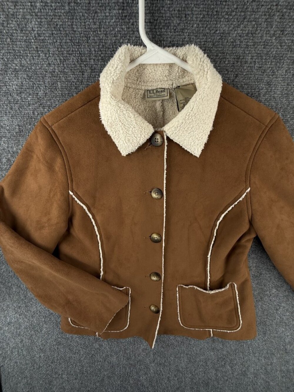 LL BEAN Jacket Women Faux Sherpa Lined Faux Suede Shearling Coat XS Petite Brown